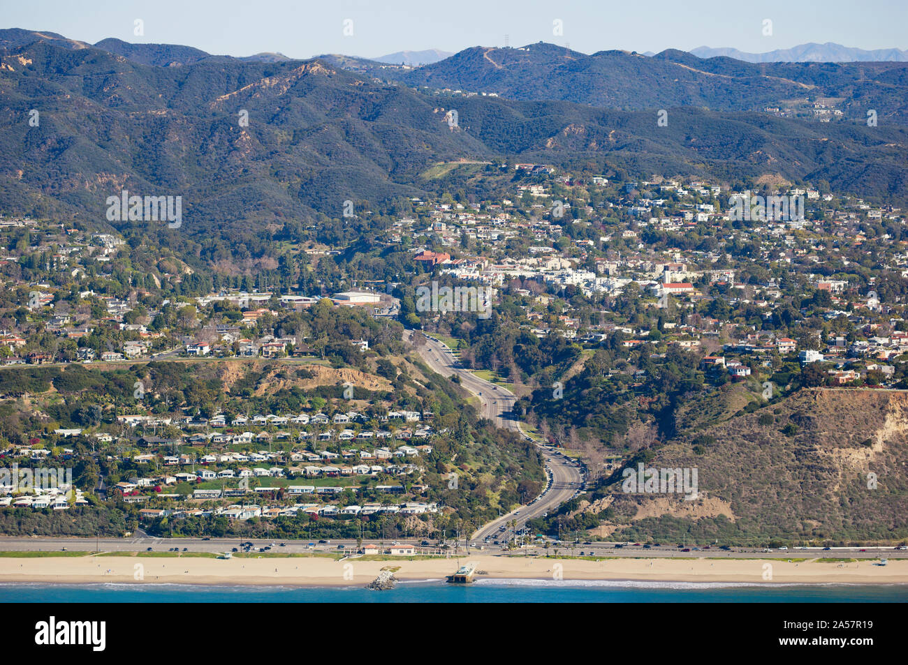 Bâtiments sur une montagne, Temescal Canyon, Pacific Palisades, California, USA Banque D'Images