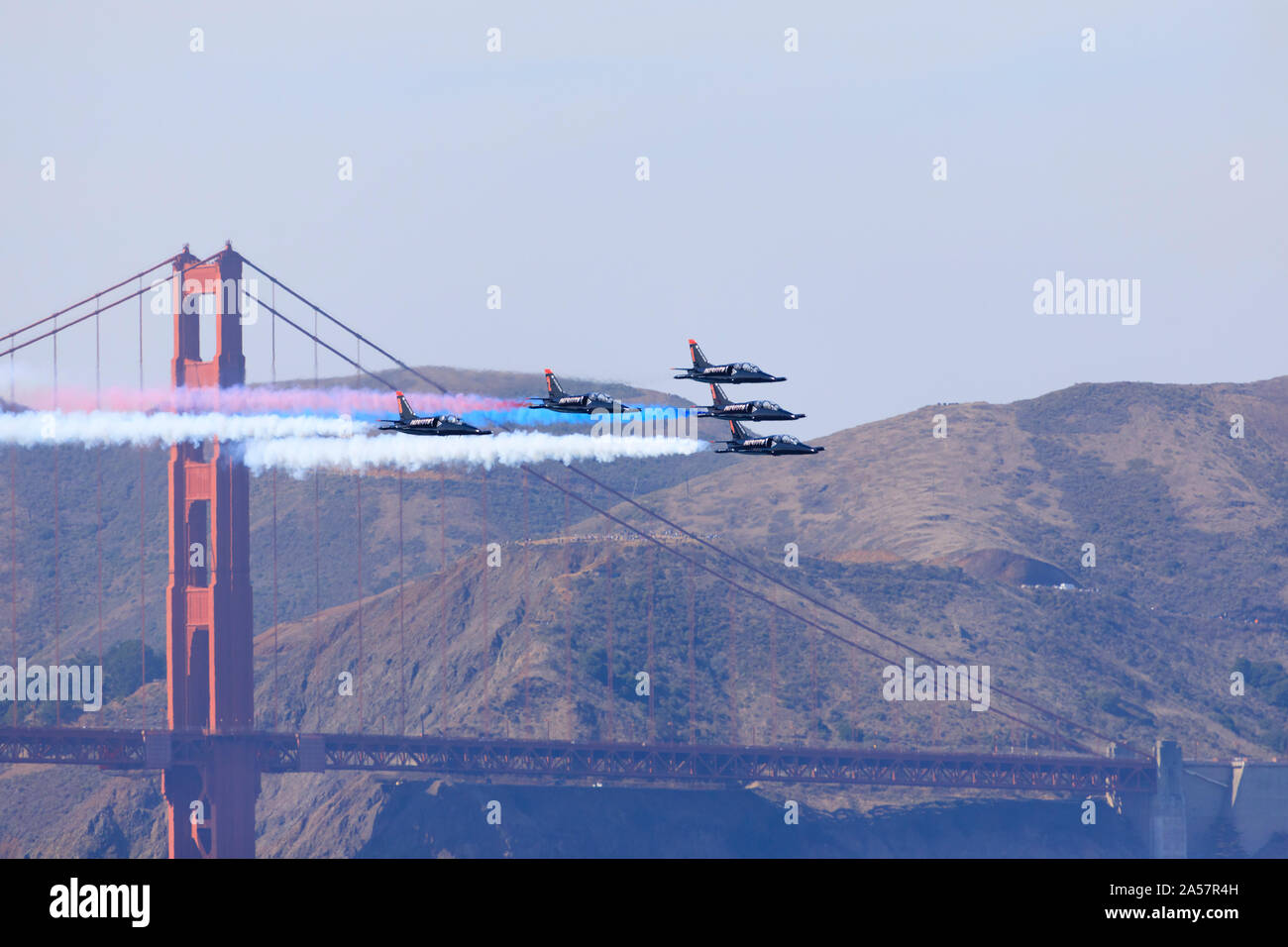 Aero L-39 Albatros de la composante "patriotes Jet Team" l'équipe de démonstration de la voltige effectuer durant la Semaine de la flotte de San Francisco Air show 2019. Banque D'Images