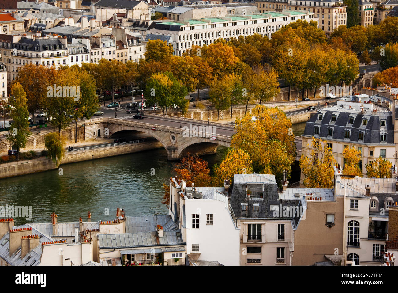 Seine et ville vue de la Cathédrale Notre-Dame, Paris, Ile-de-France, France Banque D'Images