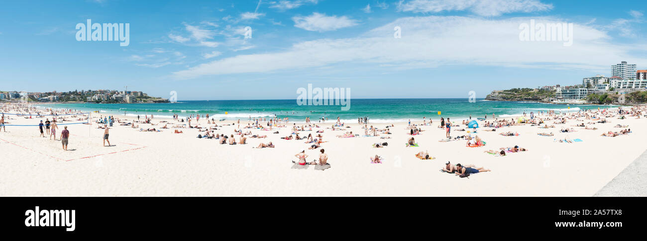 Les touristes sur la plage de Bondi Beach, Sydney, New South Wales, Australia Banque D'Images
