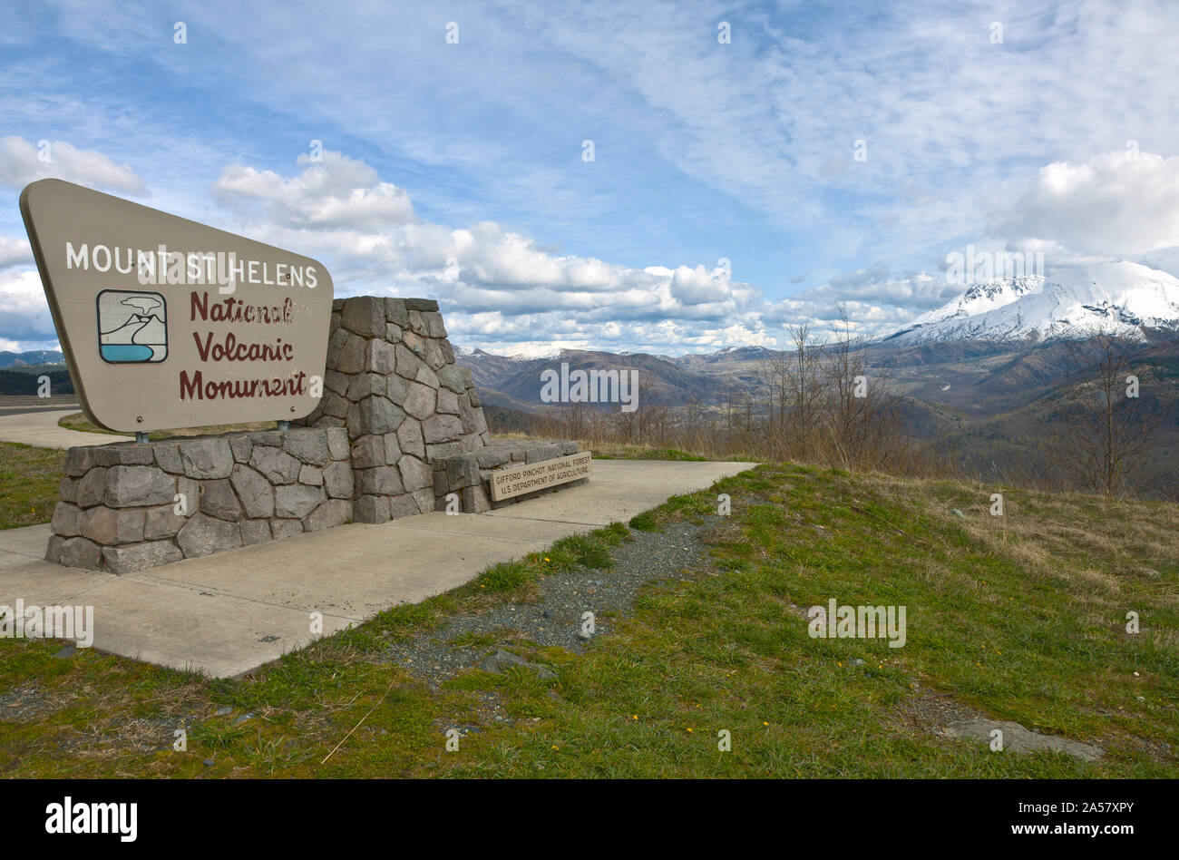 Panneau routier au Mont Saint Helens Monument Volcanique National, l'État de Washington, USA Banque D'Images