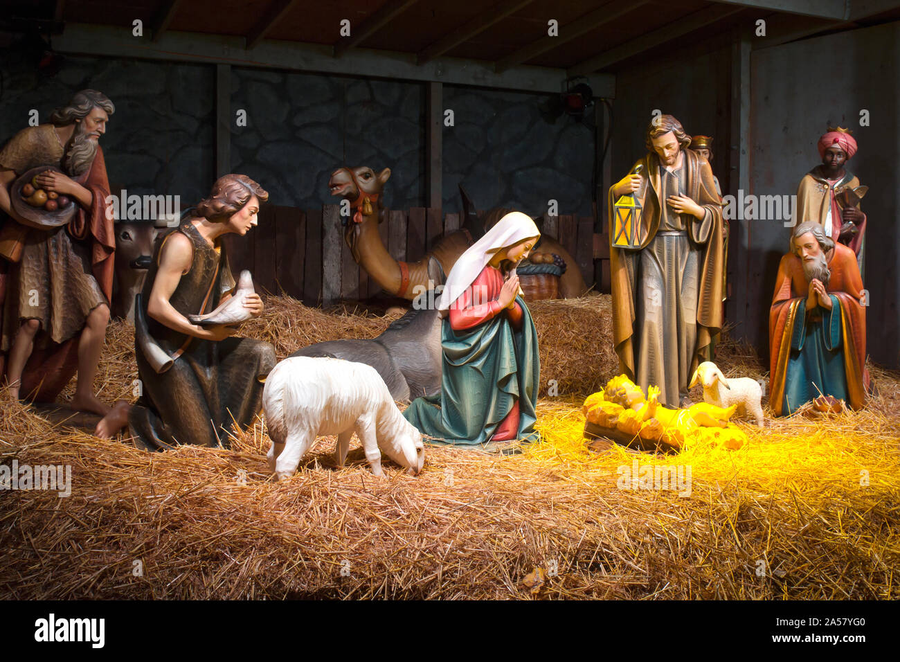 La scène de la Nativité à la Grotte, Portland, comté de Multnomah, Oregon, USA Banque D'Images