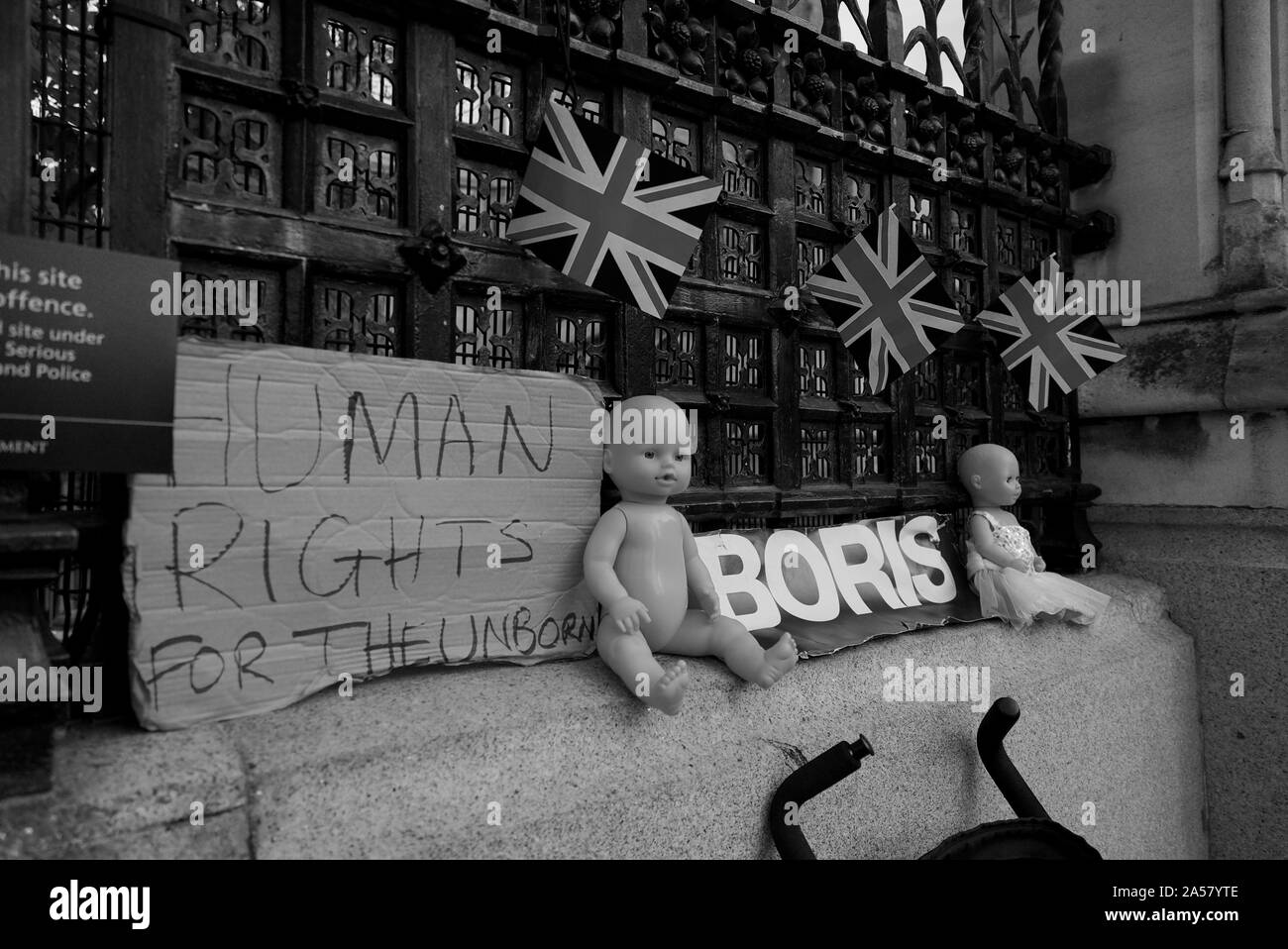 Stand anti-avortement à Londres. Un manifestant pro-vie. Banque D'Images