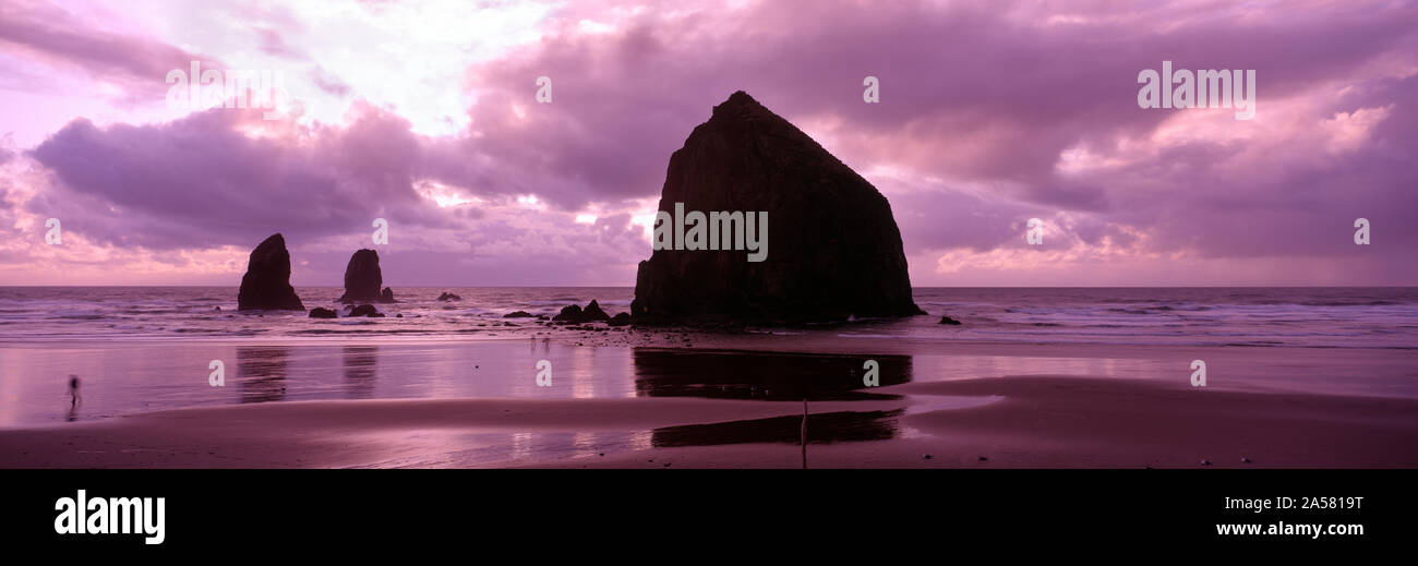 Vue panoramique de plage, Cannon Beach, Oregon, USA Banque D'Images