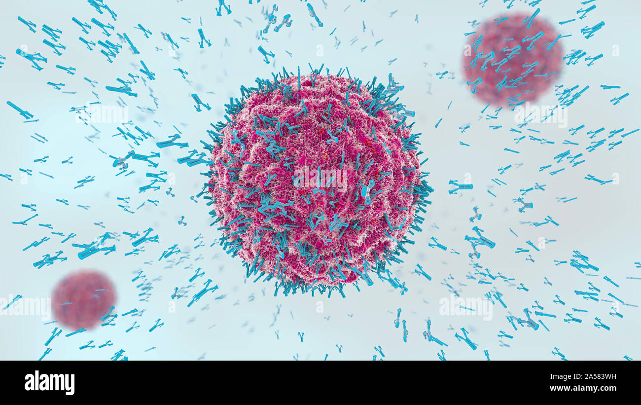 Les particules de virus attaquant les anticorps, illustration Banque D'Images