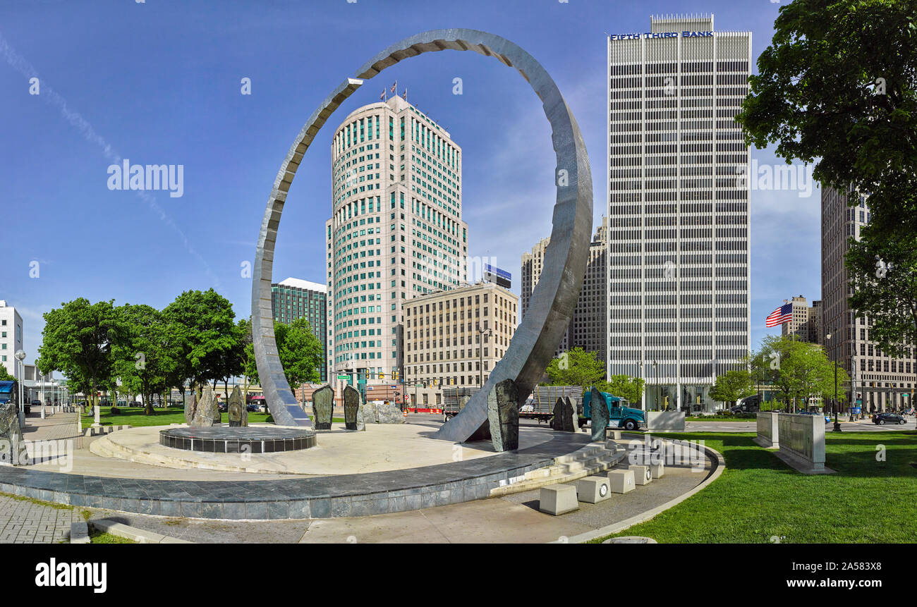 Michigan Héritage du travail Monument, Hart Plaza, Detroit, Michigan, USA Banque D'Images