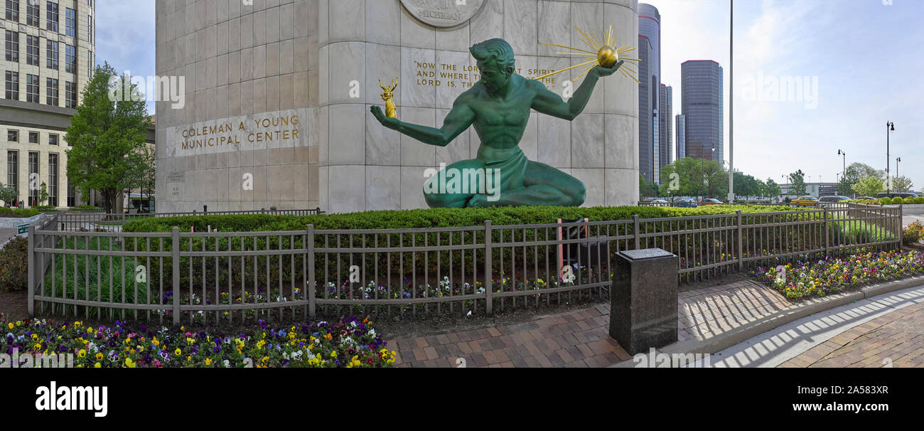 L'esprit de Detroit statue, Coleman A. Young Centre Municipal, Detroit, Michigan, USA Banque D'Images