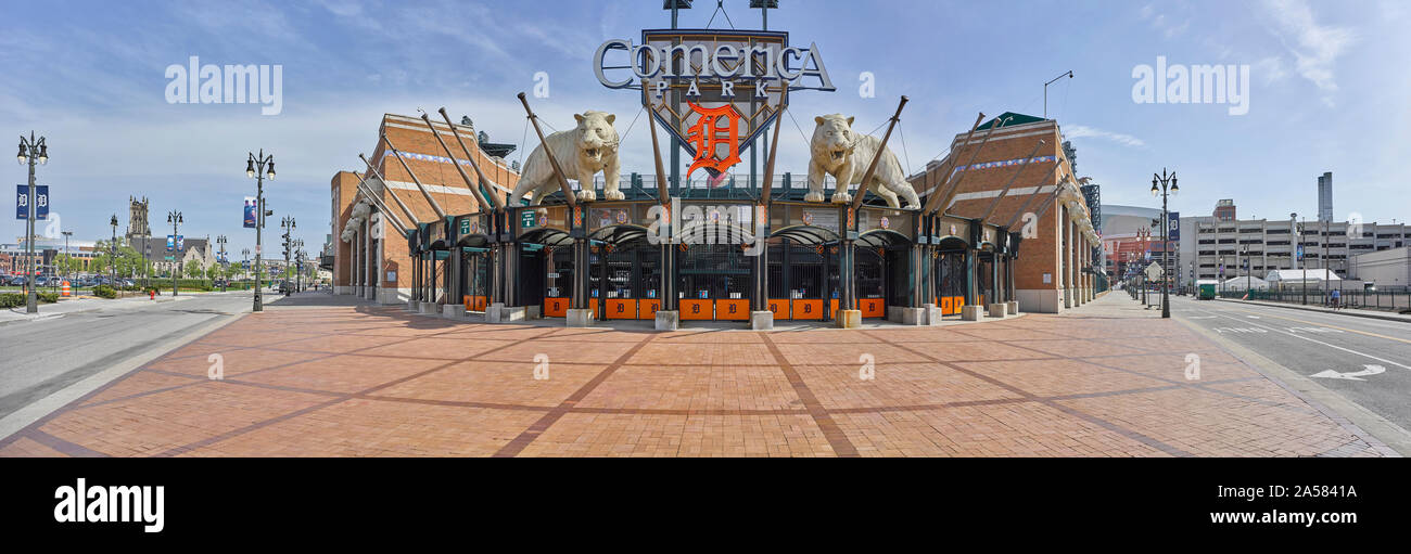 Comerica Park entrée du stade de baseball et de l'extérieur, Detroit, Michigan, USA Banque D'Images