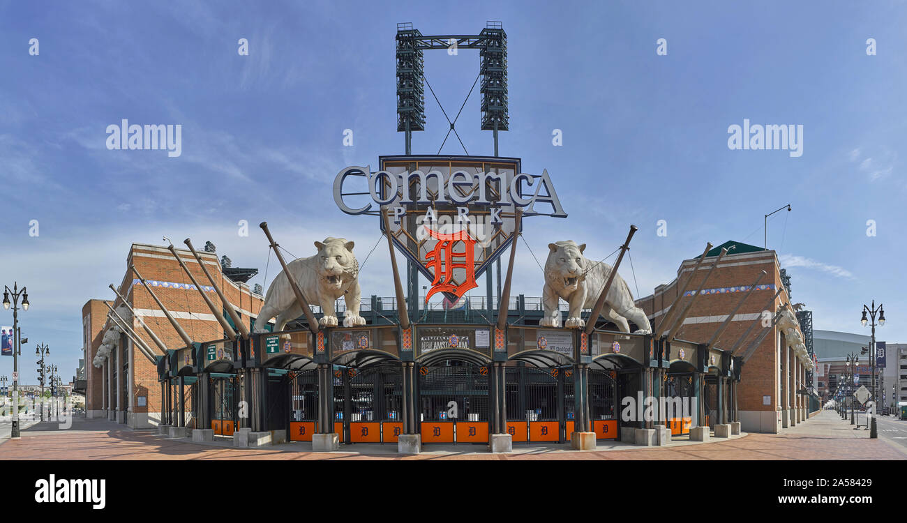 Comerica Park entrée du stade de baseball et de l'extérieur, Detroit, Michigan, USA Banque D'Images