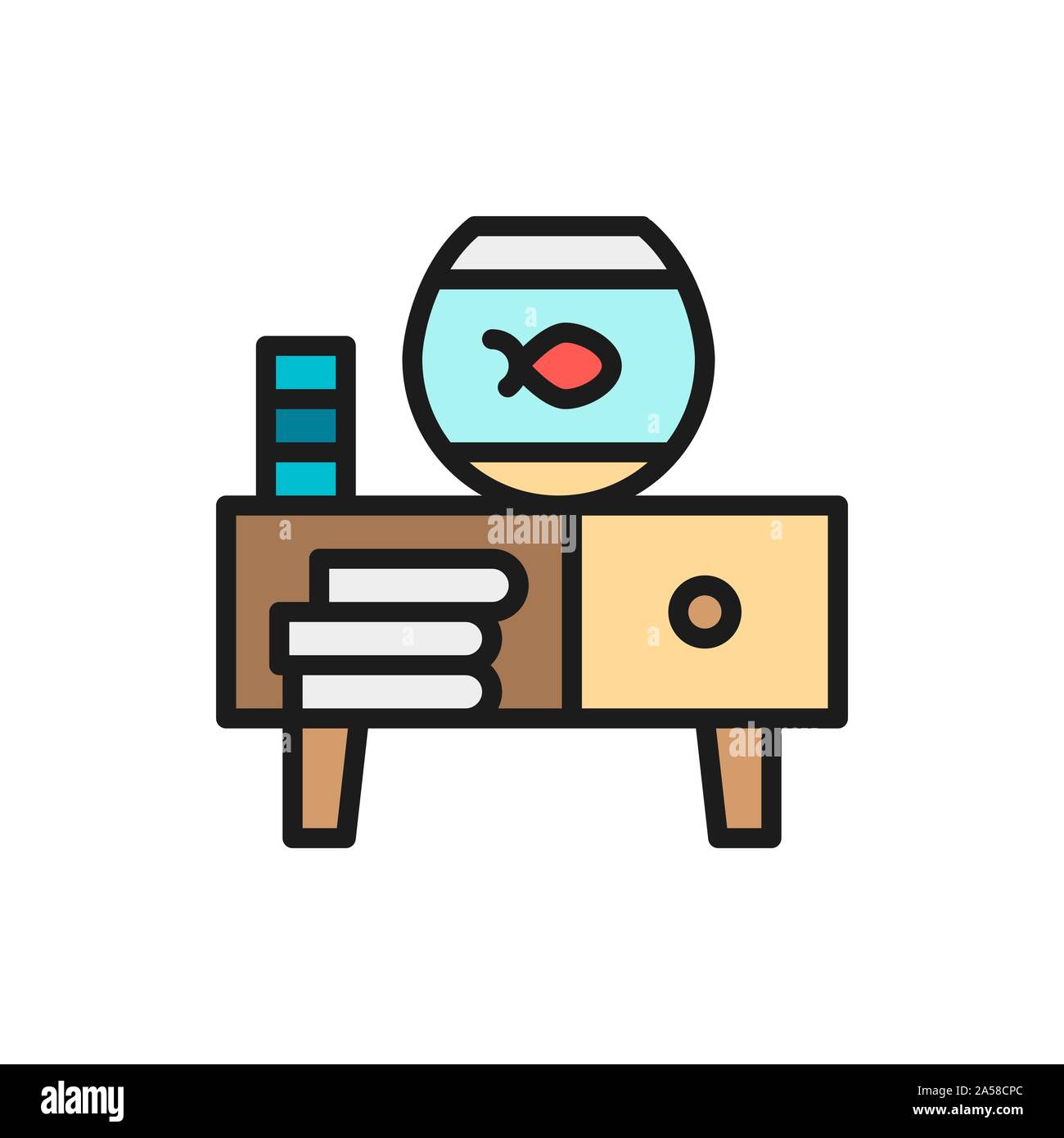 Aquarium sur table de télévision sur l'icône de la ligne de couleur. Illustration de Vecteur