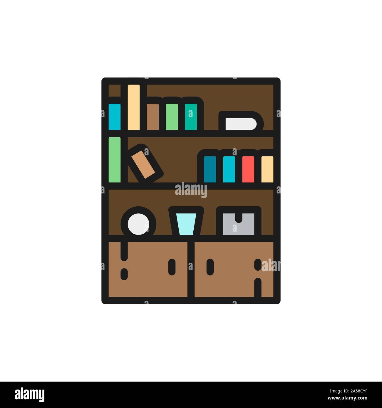 Placard, armoire, meuble télévision couleur ligne icône. Illustration de Vecteur