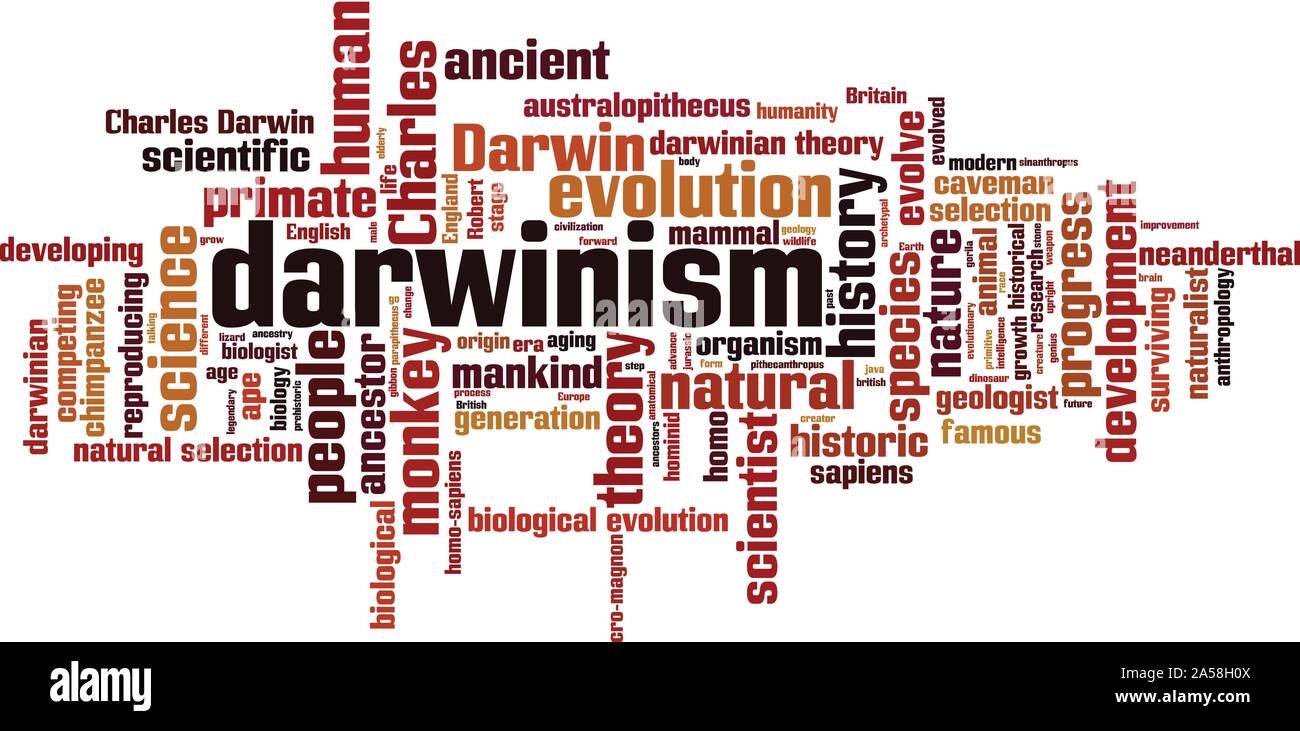 Mot darwinisme concept cloud. Collage de mots à propos du darwinisme. Vector illustration Illustration de Vecteur