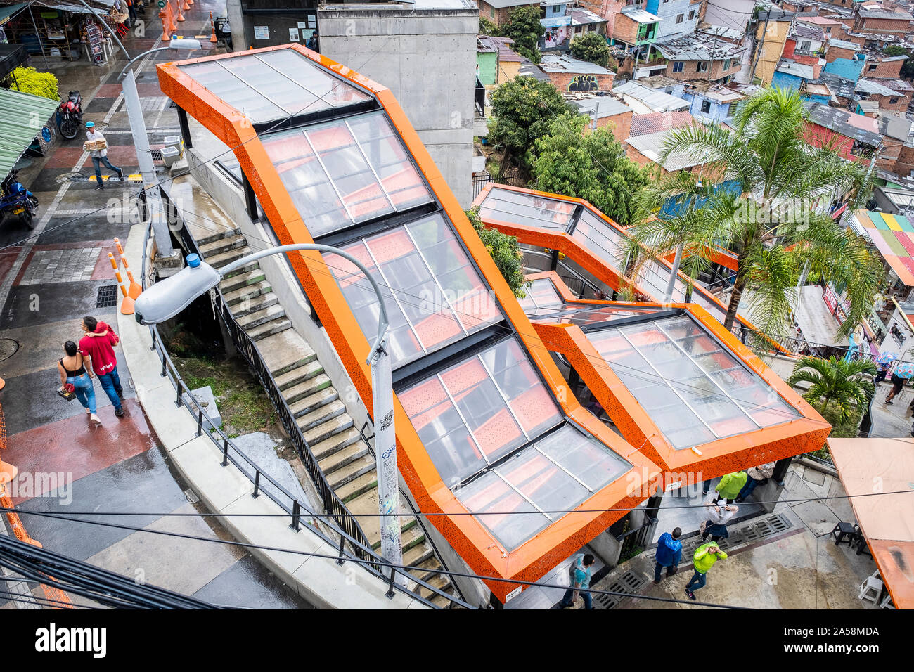 Les escaliers roulants, Comuna 13, Medellín, Colombie Banque D'Images