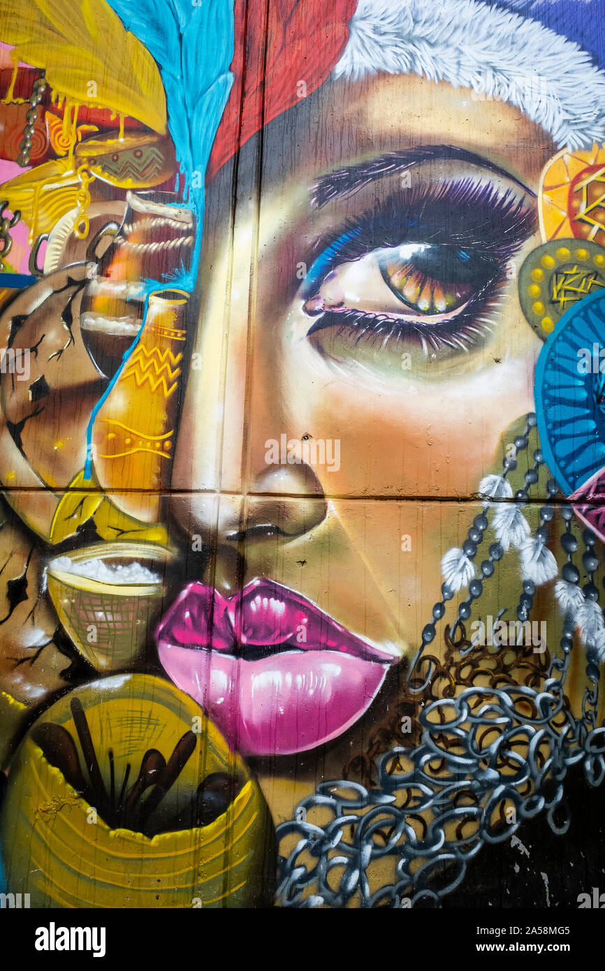 Street art, peinture murale, graffiti, Comuna 13, Medellín, Colombie Banque D'Images