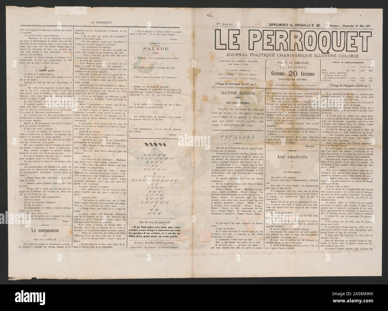 Una catastrofe Résumé : Caricature politique italien montre deux hommes, représentant la Russie et l'Allemagne, tirant sur un grand râteau étiqueté Guerra d'Oriente, un troisième homme, représentant l'Autriche, est accroché sur le râteau, mais est tombé et a perdu son chapeau avec un brin de verdure sur le dessus, un petit chien nommé Ungaria est de mordre sa jambe Banque D'Images