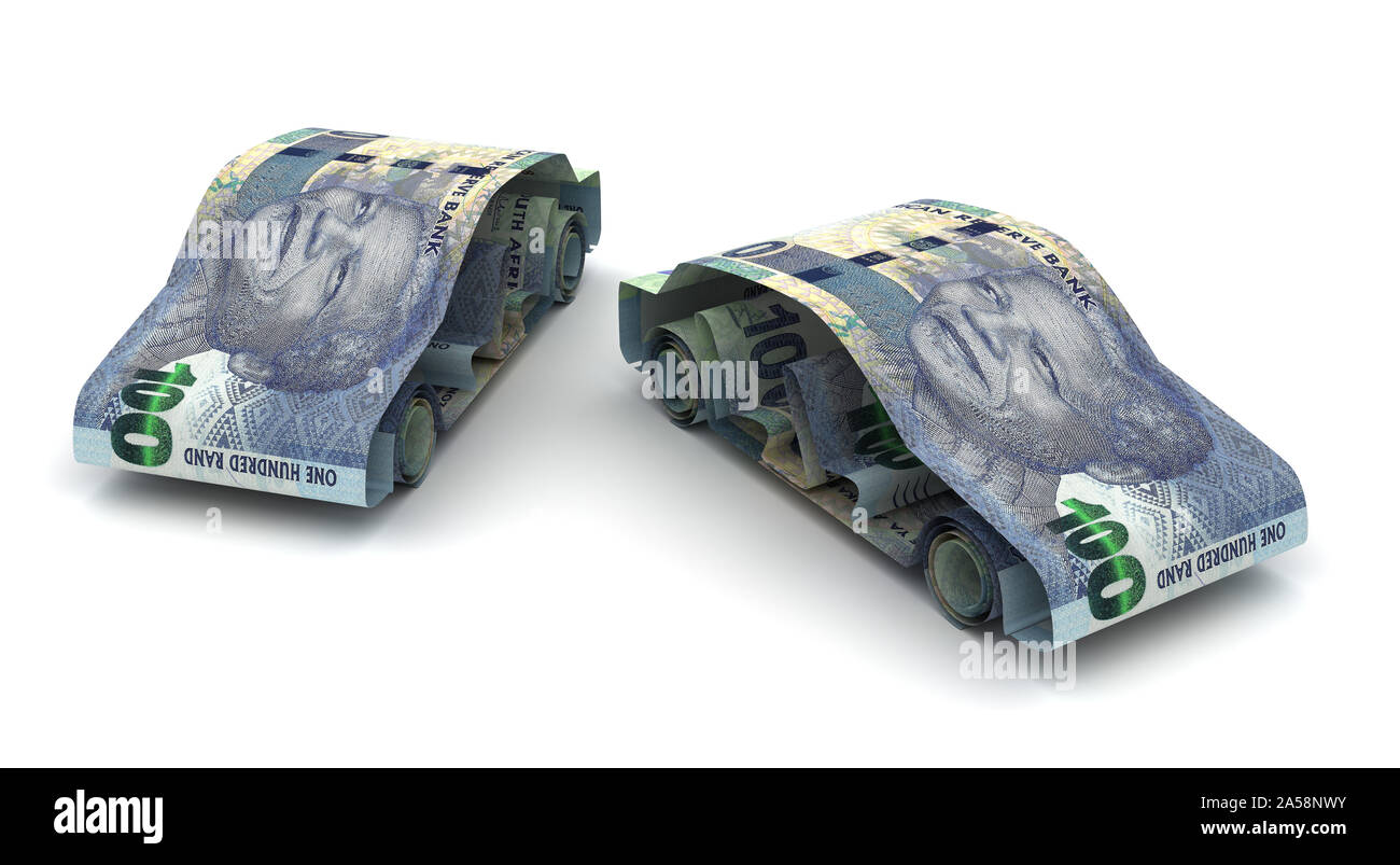 Finances de voiture avec Rand Sud Africain (isolé sur fond blanc) Banque D'Images