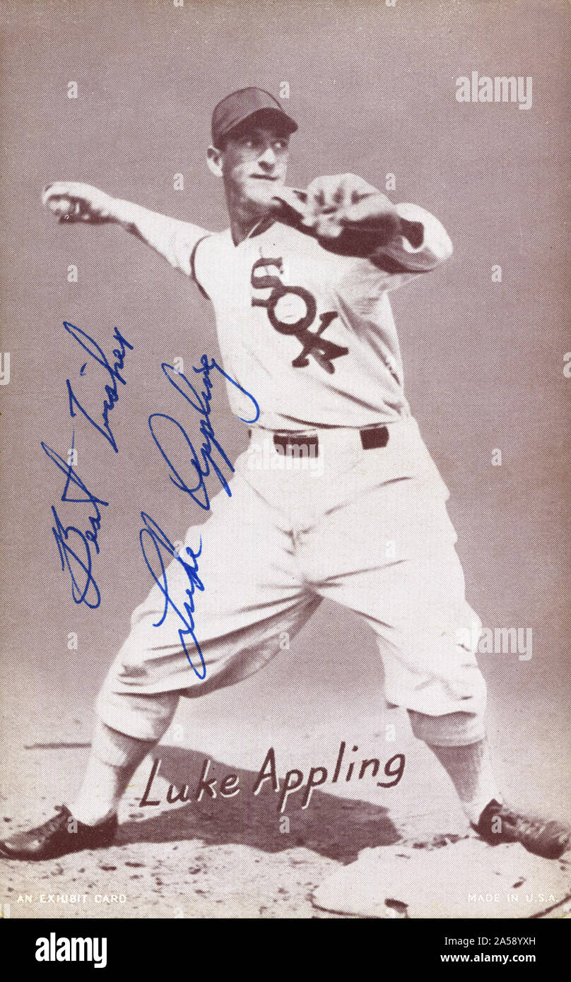 Carte autographiée de baseball baseball Hall of Fame Luc Application avec les White Sox de Chicago. Banque D'Images