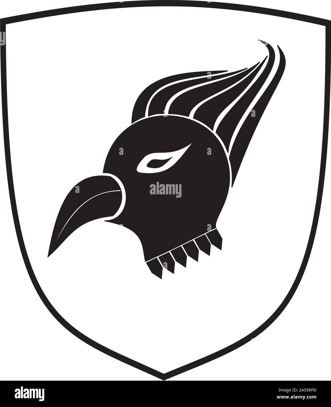 Un croquis d'illustration de l'écran avec une icône de l'oiseau de feu, une icône de bouclier pictorial oiseau avec le feu sur la tête Banque D'Images