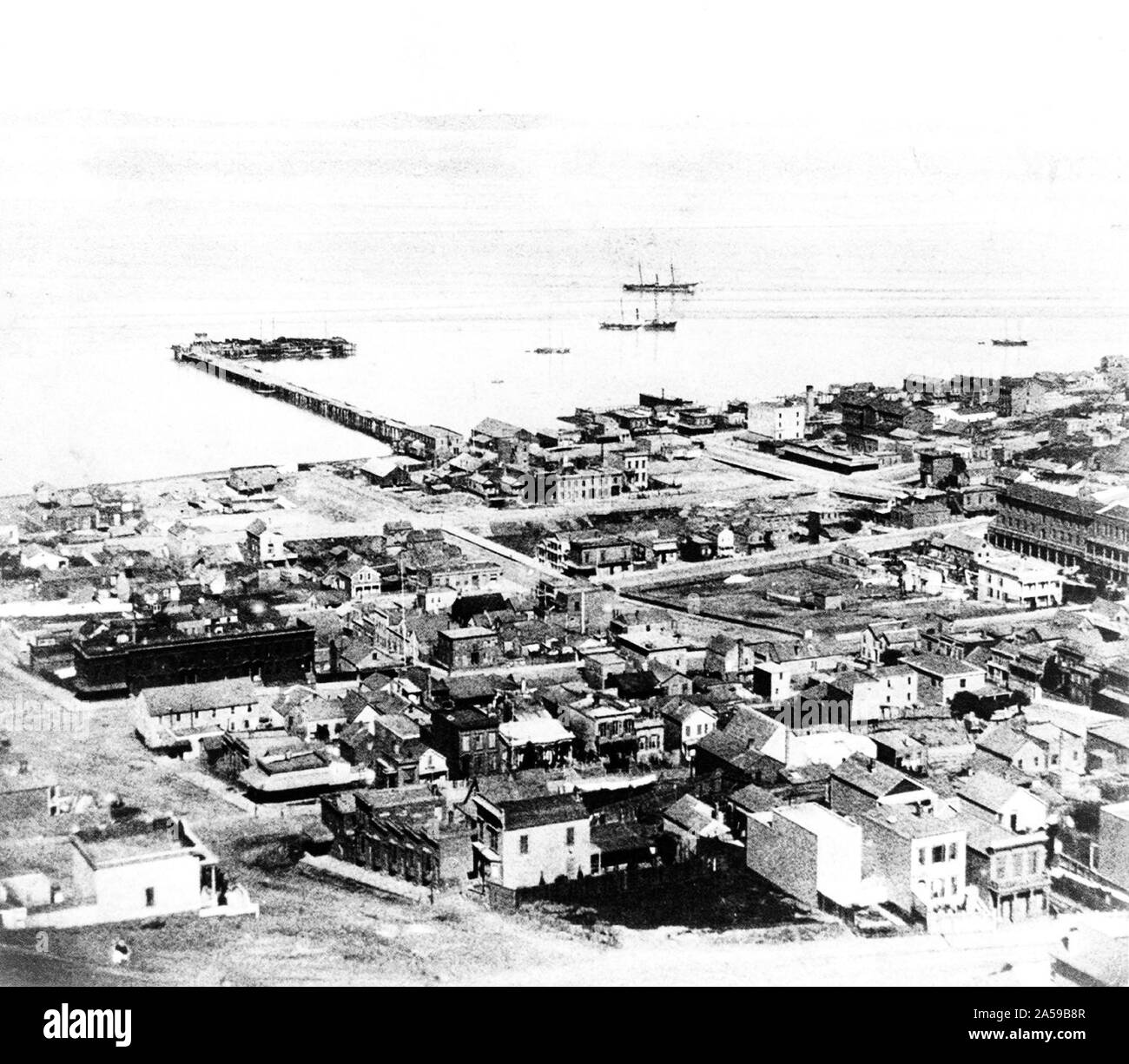 L'histoire de la Californie - North Beach et quai des Meiggs, du Russe Hill, San Francisco, CA. 1866 Banque D'Images