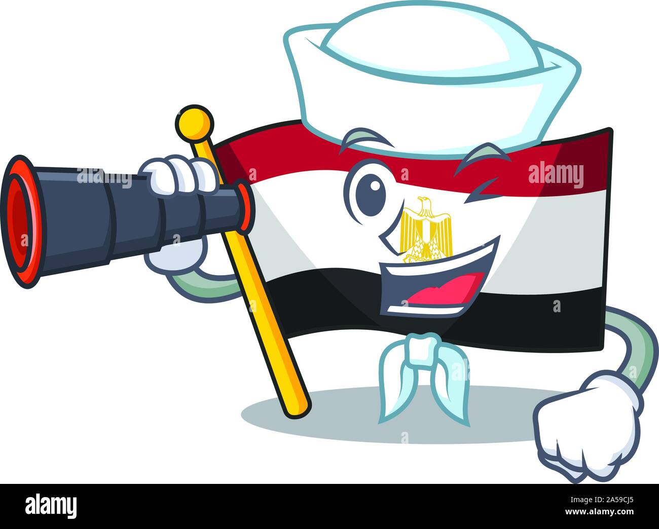 Marin avec drapeau Egypte binoculaire pliée dans Mascot placard Illustration de Vecteur
