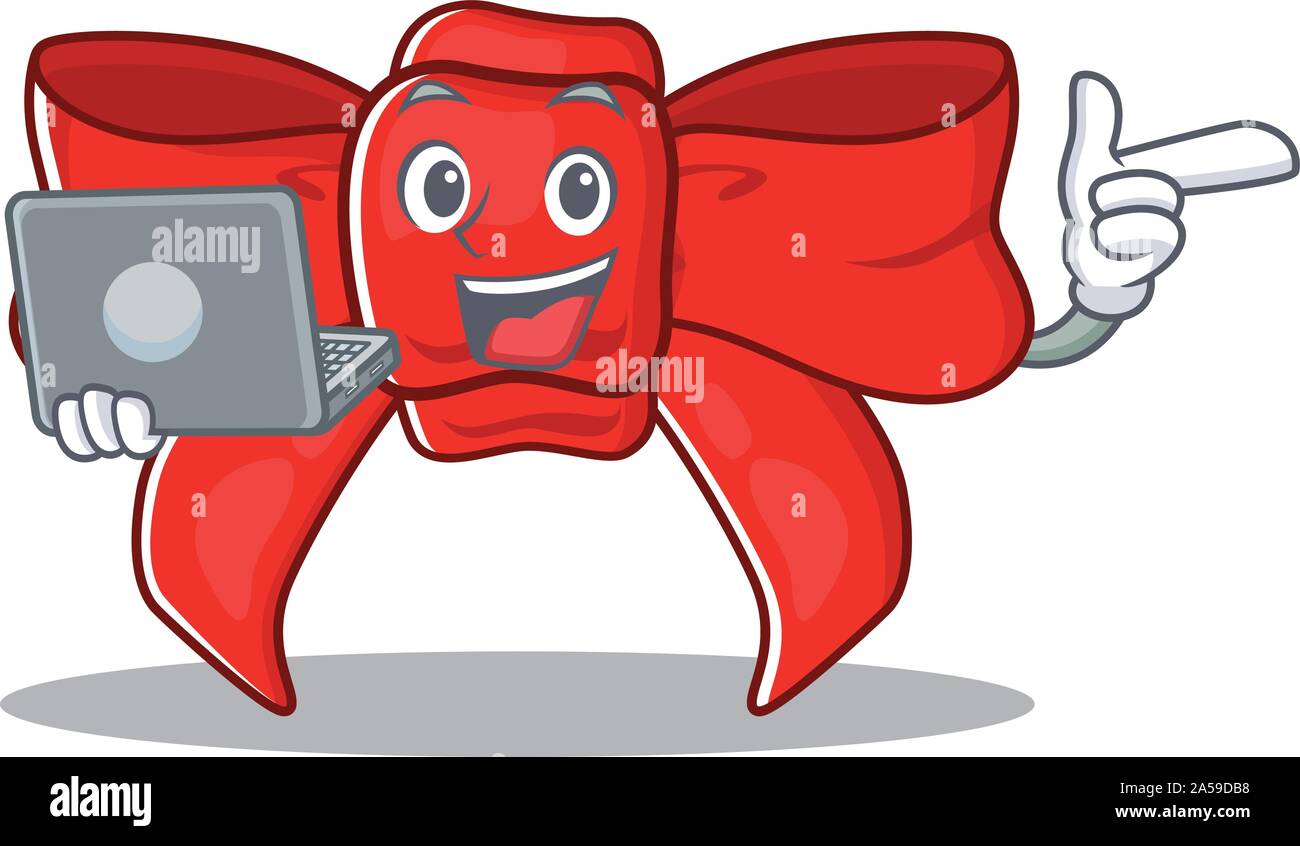 Ordinateur portable avec ruban rouge sur la caricature bow Illustration de Vecteur