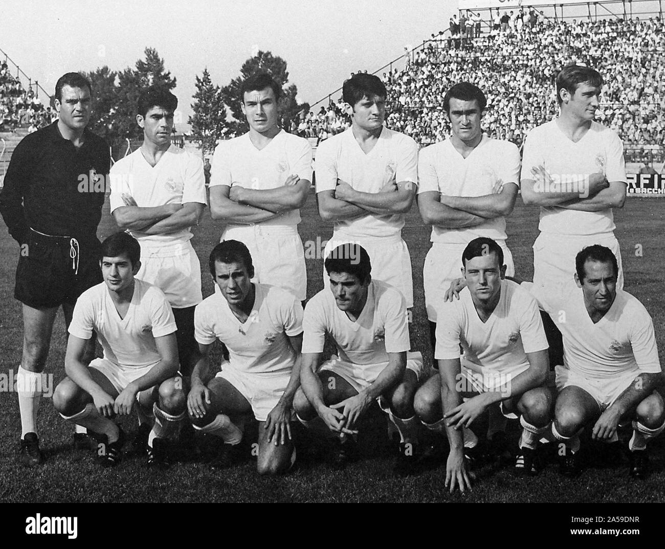 Taranto (Italie), Salinella Stadium, le 8 septembre 1968. Un line-up du Real Madrid C.F. a pris sur le terrain dans le match amical victorieux contre A.S. Taranto (4-0). Banque D'Images