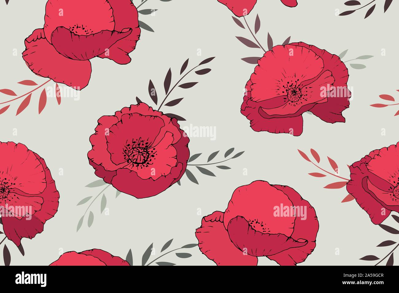 Vector floral art modèle homogène. Coquelicots rouges. Illustration de Vecteur