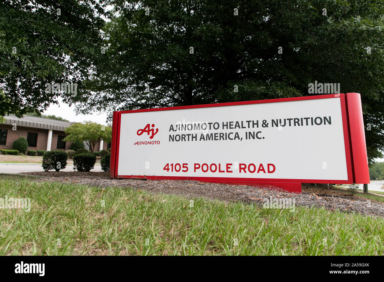Un logo affiche à l'extérieur d'un établissement occupé par Ajinomoto Health & Nutrition North America, Inc., à Raleigh (Caroline du Nord) le 14 septembre 2019 Banque D'Images
