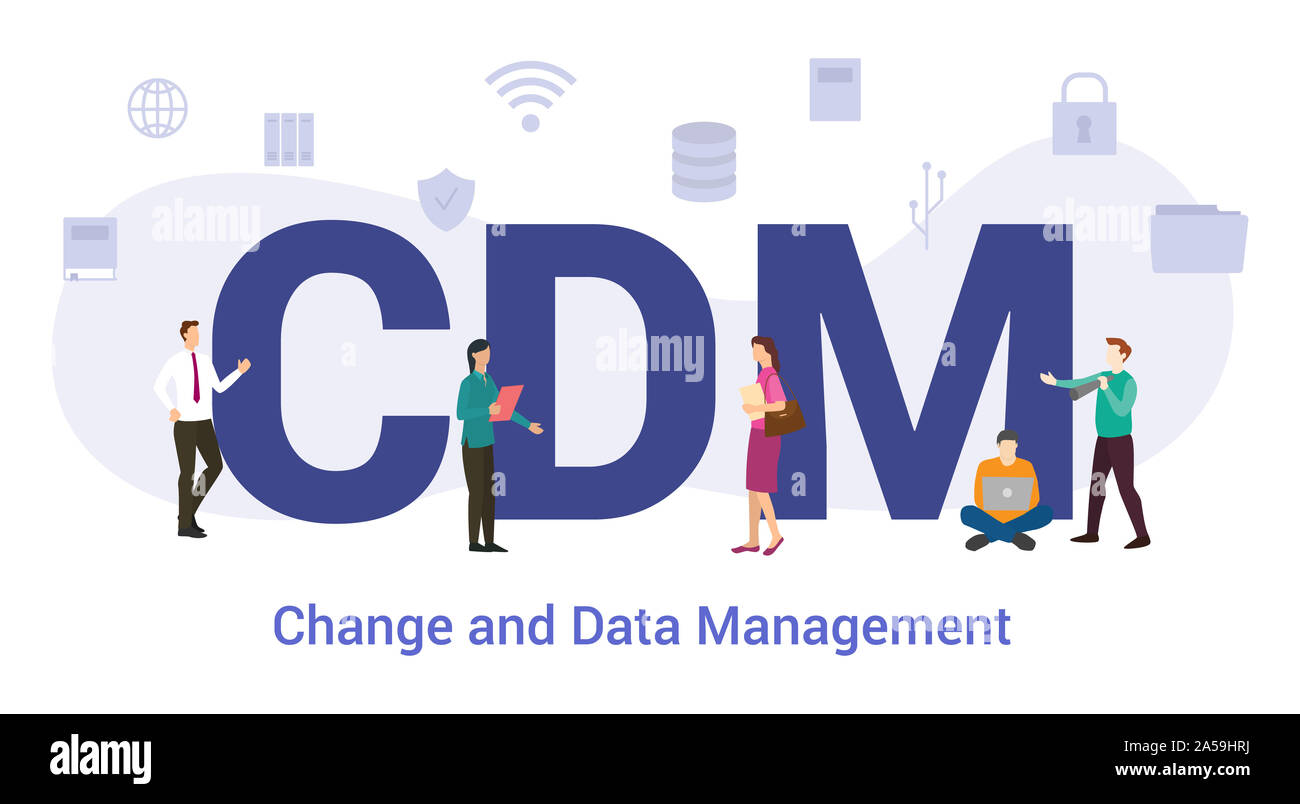 Changement du MDP et de la gestion des données concept avec grand mot ou texte et de l'équipe de personnes avec une télévision moderne style - vector illustration Banque D'Images Changement du MDP et de la gestion des données concept avec grand mot ou texte et de l'équipe de personnes avec une télévision moderne style - vector illustration Banque D'Images