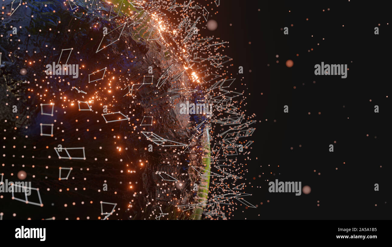 Lignes et points de connexion autour de Earth globe Banque D'Images