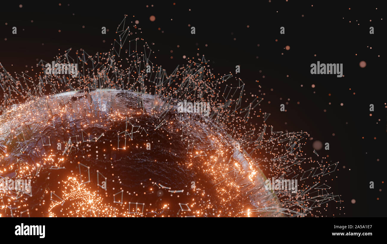 Lignes et points de connexion autour de Earth globe Banque D'Images