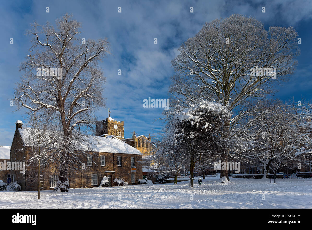 Abbaye de Hexham en hiver, Hexham, Northumberland, Angleterre, Royaume-Uni Banque D'Images