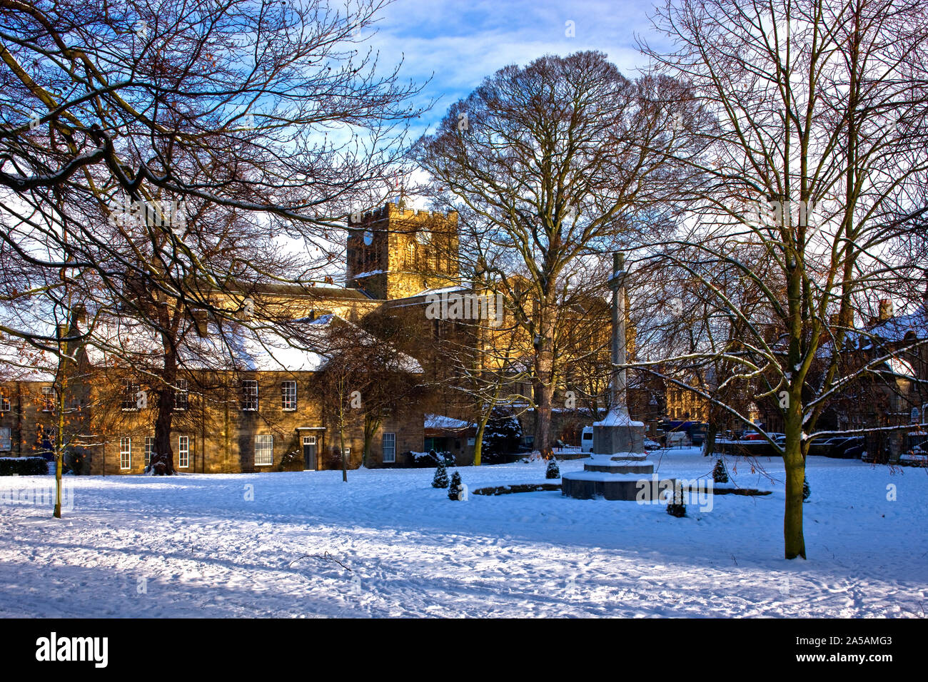 Abbaye de Hexham en hiver, Hexham, Northumberland, Angleterre, Royaume-Uni Banque D'Images