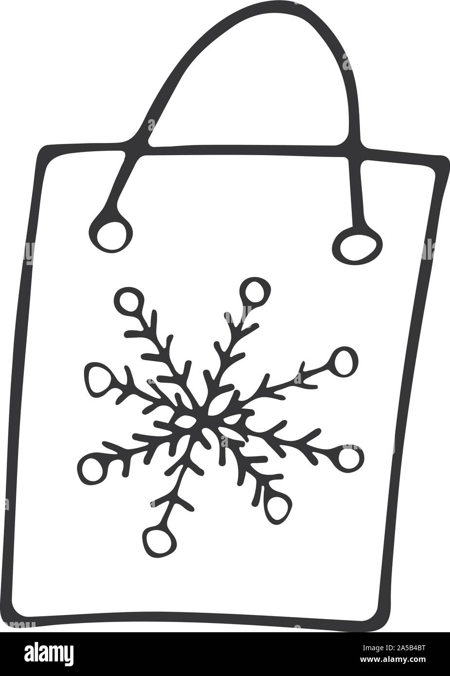 Paquet cadeau et un flocon noir et blanc style doodle. Les sacs pour le shopping. Illustration à la main Illustration de Vecteur