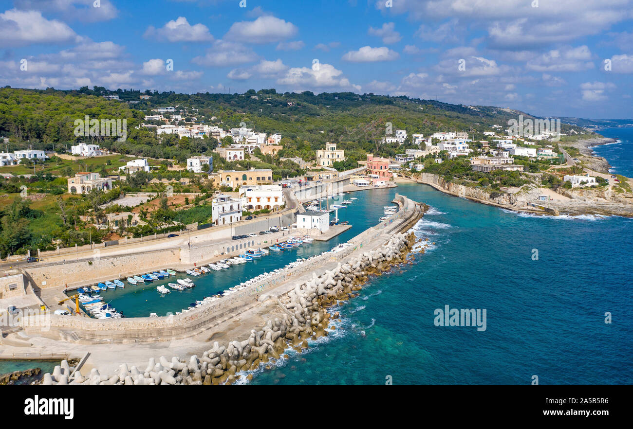Vue aérienne de Tricase Porto, Lecce, Pouilles, Italie Banque D'Images