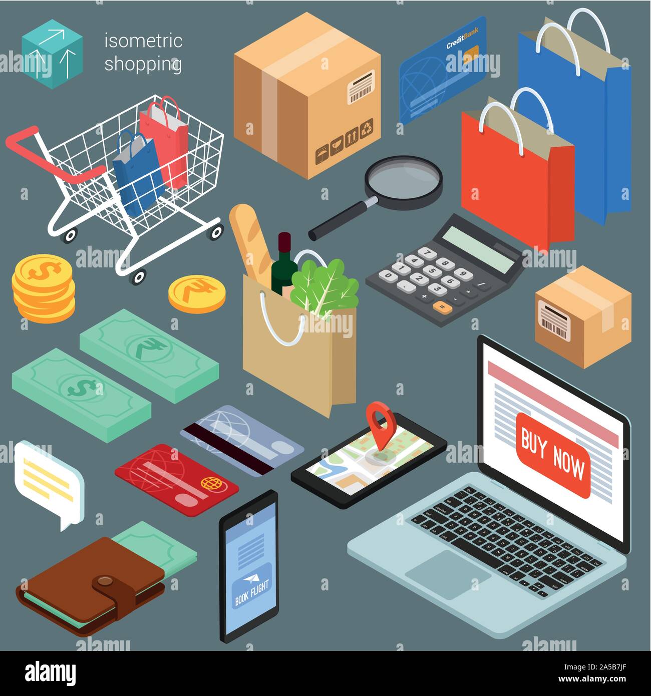 Icônes shopping isométrique Illustration de Vecteur