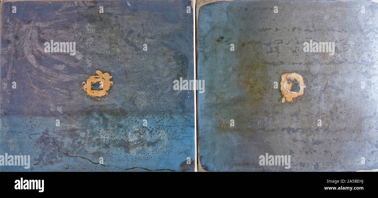 Deux Grungy rayé et Vue de dessus de table en métal Banque D'Images