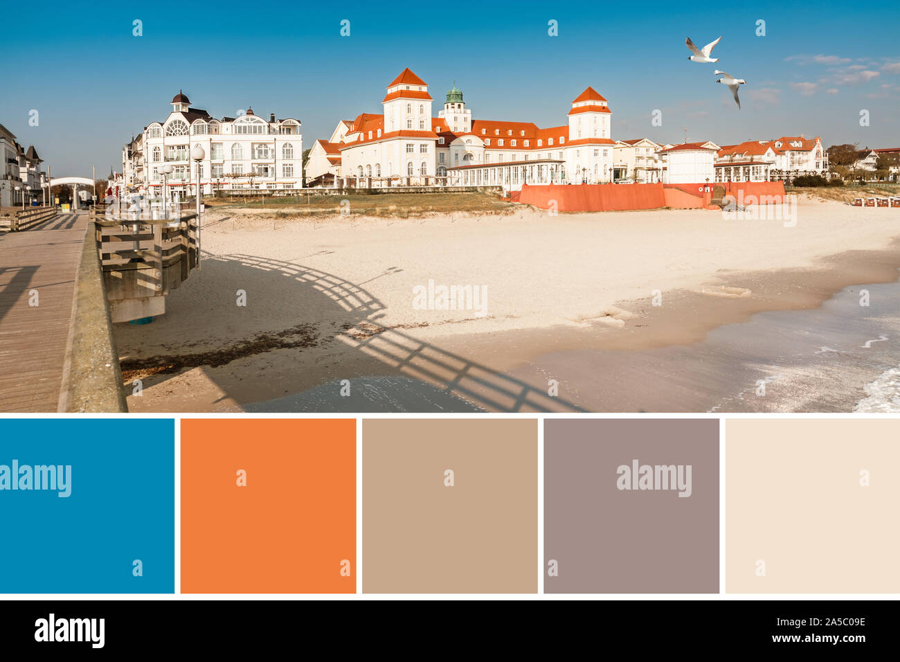 La correspondance des couleurs palette complémentaire avec bleu, orange et  beige à partir de l'image de l'architecture en seasude allemand  traditionnel resort Binz sur Ruege Photo Stock - Alamy