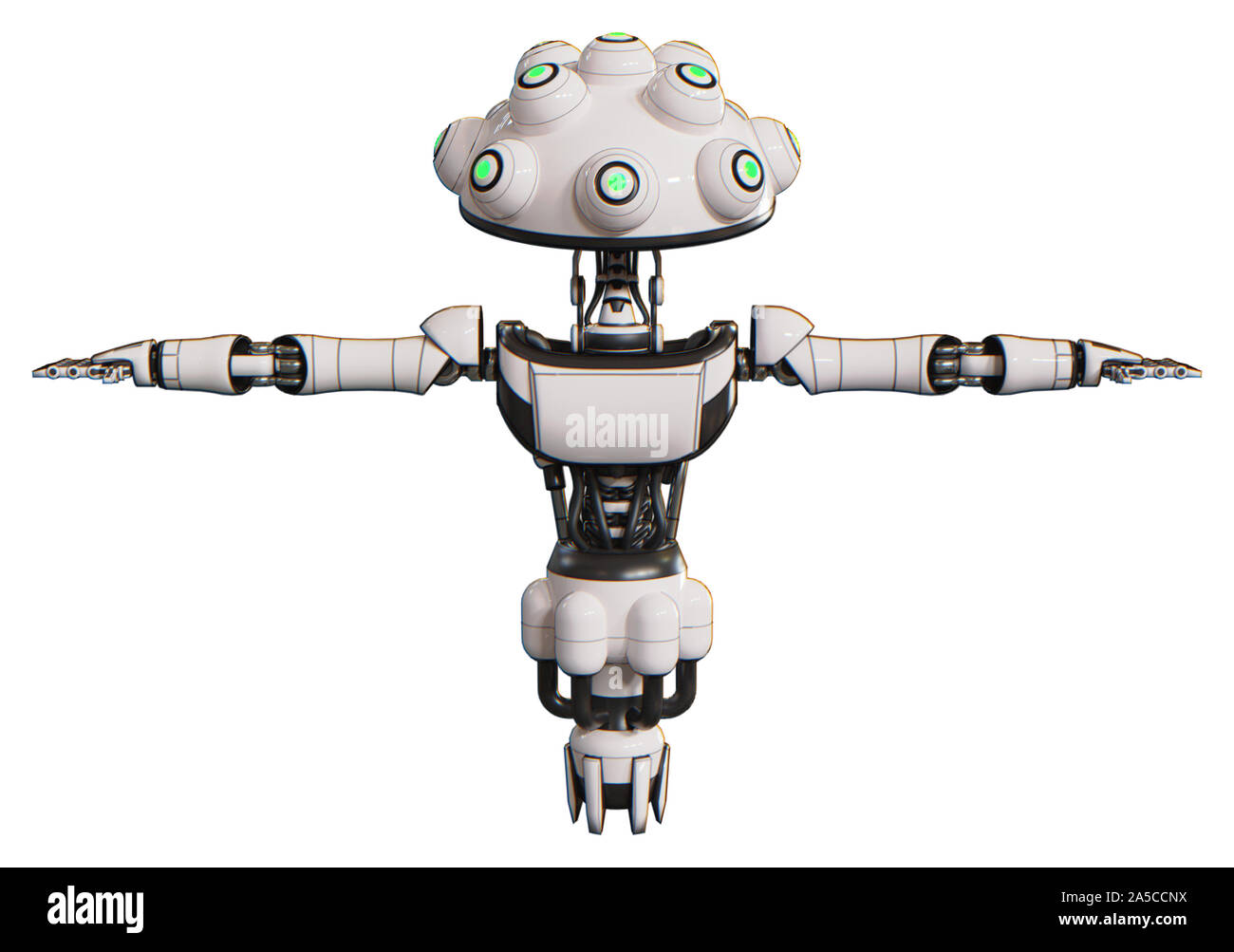 Mech contenant des éléments : techno multi-eyed domehead exoshielding conception lumière, poitrine, poitrine ultra-léger exosuit, Jet Propulsion. Matériau : Blanc. Situ Banque D'Images