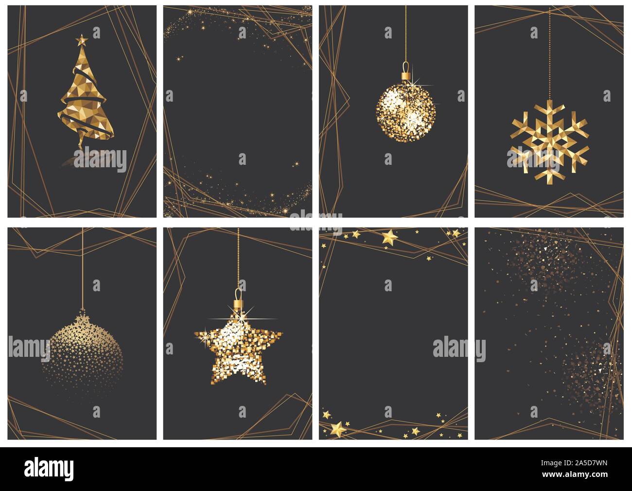 Ensemble de cartes de Vœux de Noël De Luxe Or sur noir Illustration de Vecteur