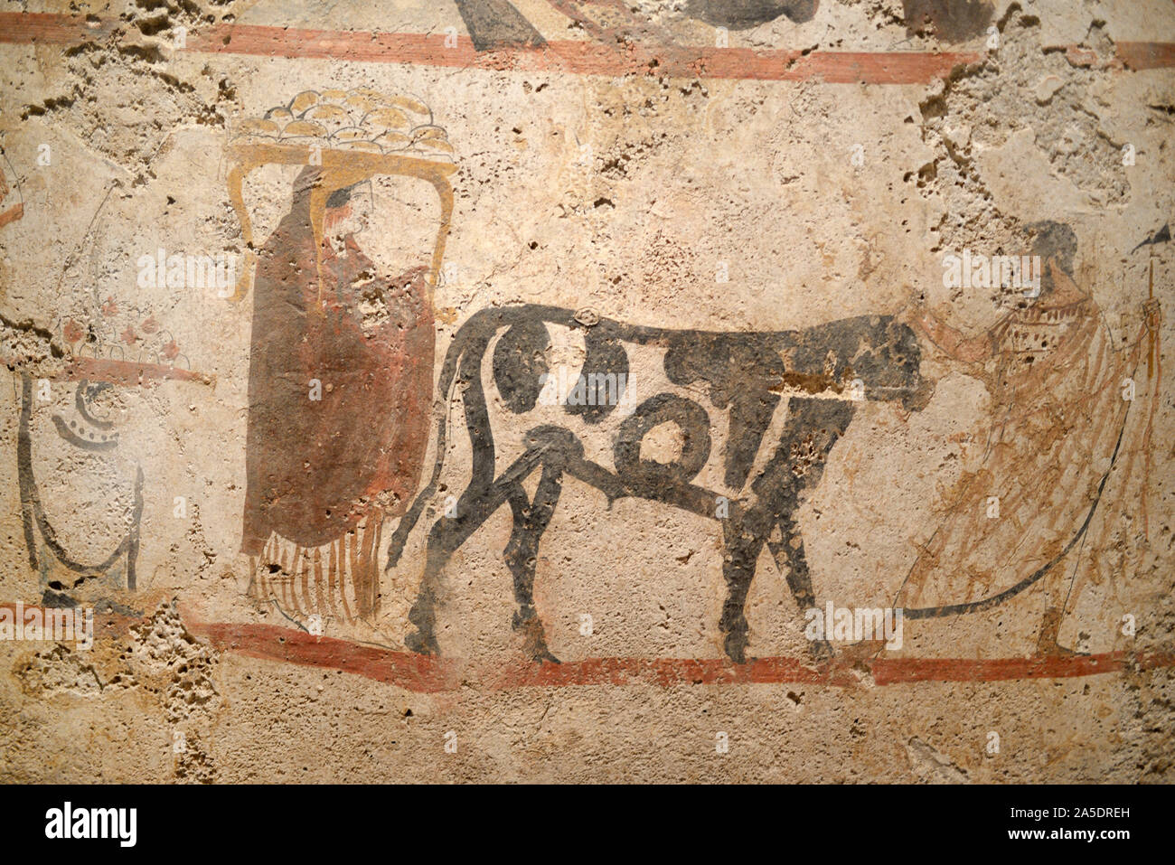 Fresque romaine ou peinture de Lucane peint tombe de procession funéraire femmes à la tête de mort tombeau 47 Andriulo Paestum 350-340BC Italie Banque D'Images