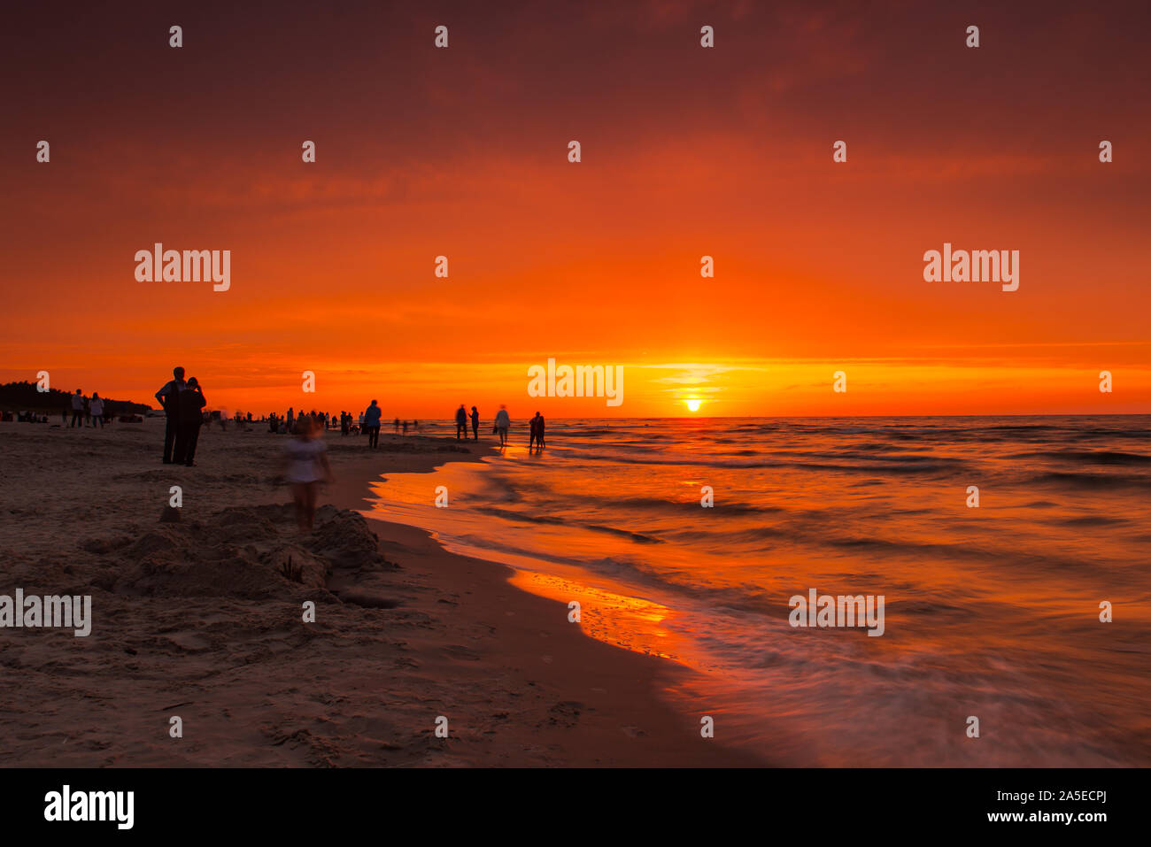 Coucher de soleil, mer baltique - Pologne Banque D'Images