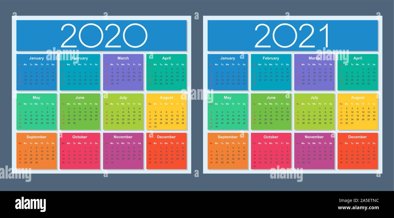 Calendrier original à l'horizon 2020 et 2021 ans. Semaine commence le dimanche. Vector illustration isolé. Illustration de Vecteur