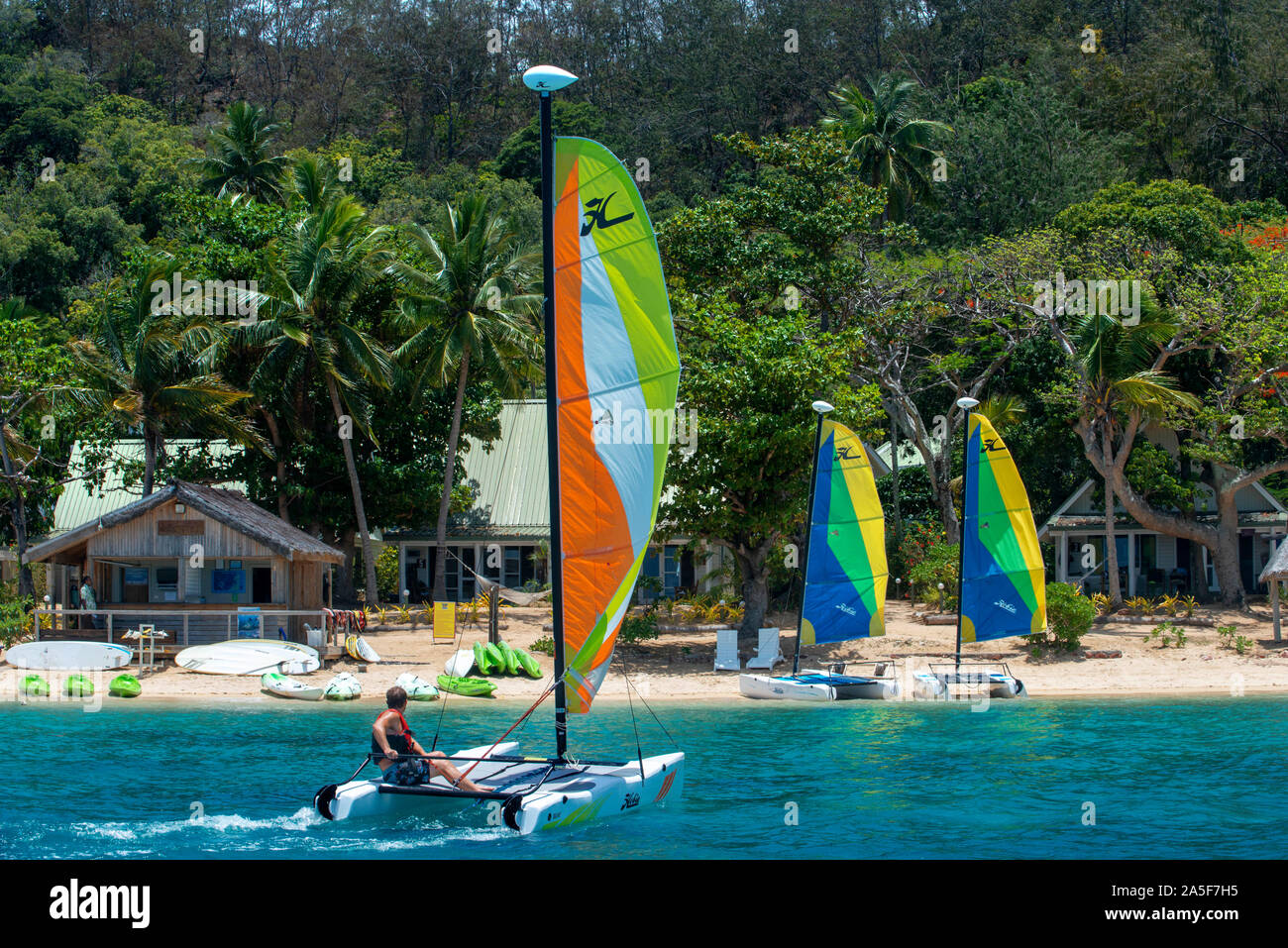 Planche à voile à Malolo Island Resort et Likuliku Resort, groupe d'îles Mamanucas Fidji Banque D'Images