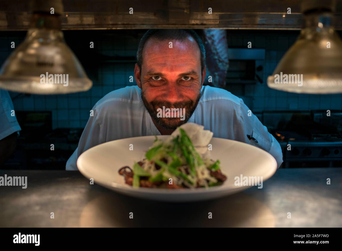 Shane Watson chef exécutif à Likuliku Resort Balaclava Mamanucas, groupe d'îles Fidji Banque D'Images