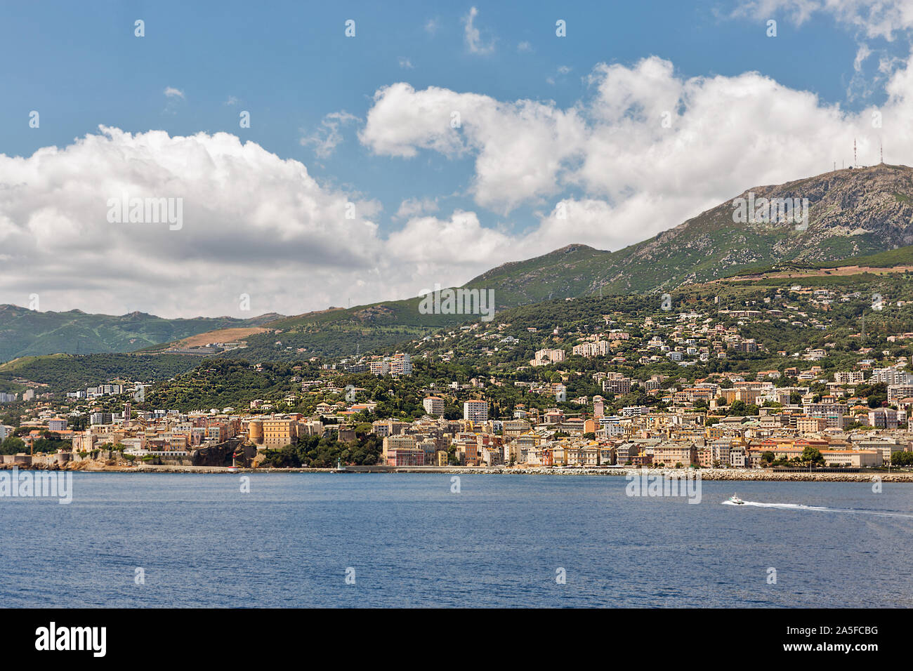 Vue panoramique mer, ville de Bastia Corse, France. Banque D'Images