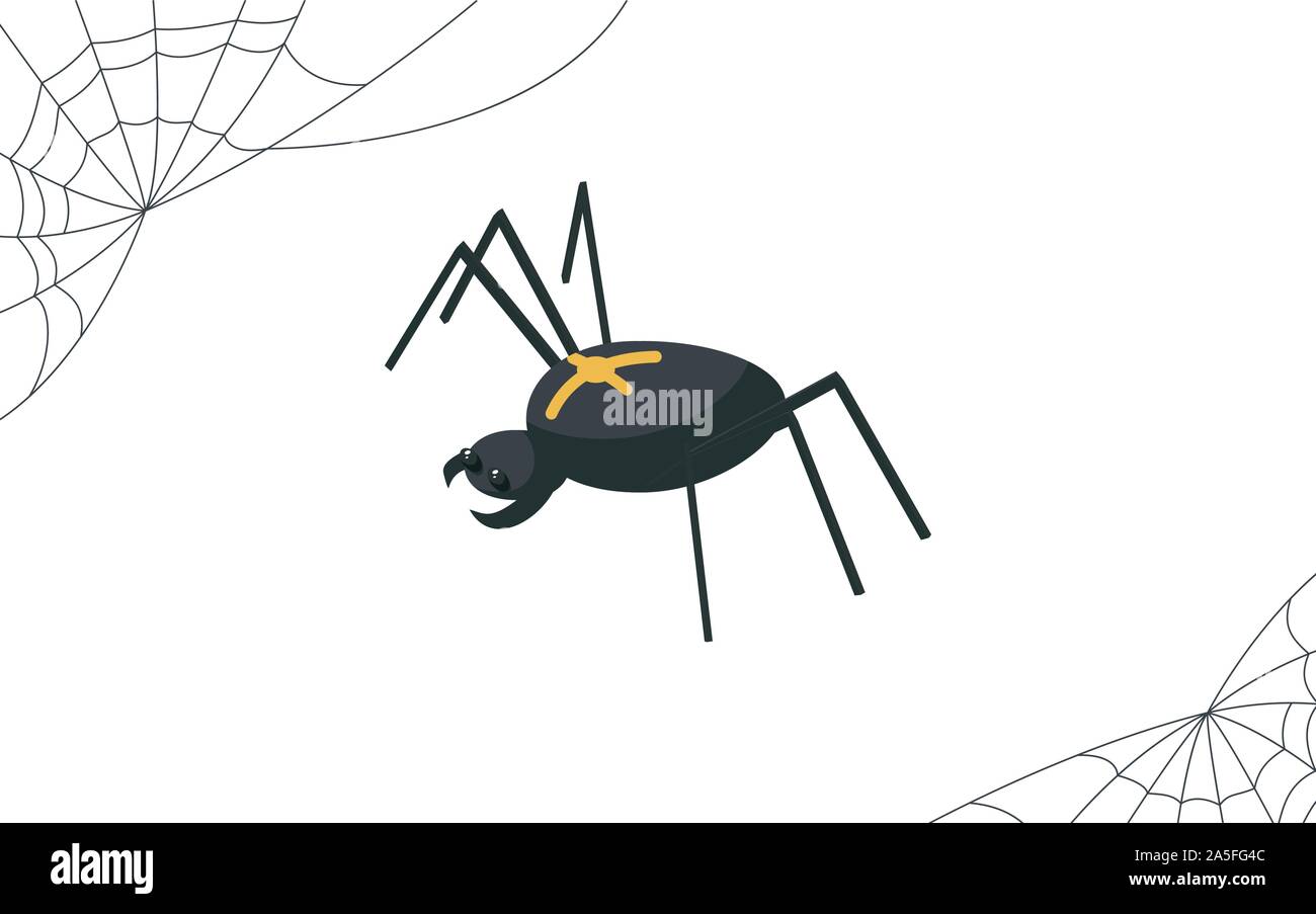 Araignée araignée Creepy et illustration vectorielle. Arachnides dangereux, effrayant les insectes venimeux avec croix à l'arrière isolé sur fond blanc. Halloween de l'arachnophobie, élément de design décoratif Illustration de Vecteur