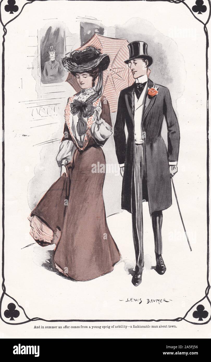 1900s Vintage illustration par Lewis Baumer de fin des années 1800, la mode des années 1900 Earl de la classe supérieure. Une version abrégée du roman, l'histoire de quatre couleurs. Banque D'Images