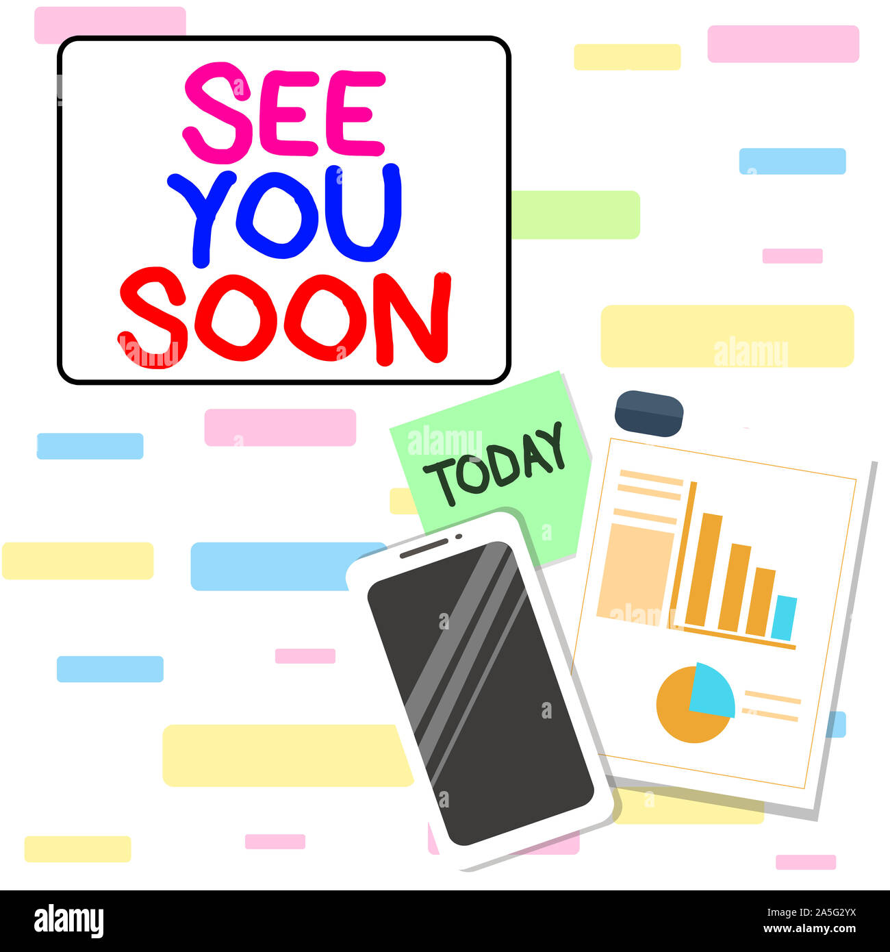 Écrit remarque montrant vous voir bientôt. Pour concept d'affaires utilisé pour dire au revoir à quelqu'un et d'aller à nouveau se réunir bientôt Smartphone Mise en page Sticky Notes Banque D'Images