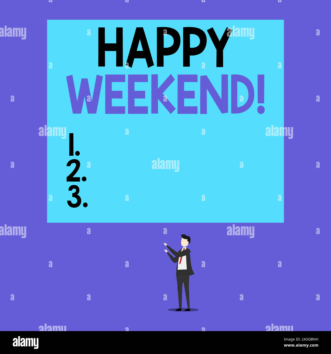 Écrit remarque montrant Week-end heureux. Concept d'affaires pour quelque chose de bien s'est passé ou qu'ils se sentent satisfaits de la vie courte coupe de cheveux homme debout en face Banque D'Images